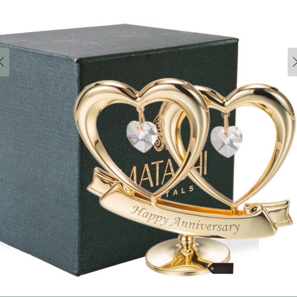 24 k gold plated crystal studded double heart